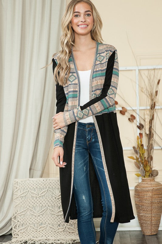 Tribal Print Maxi Cardigan