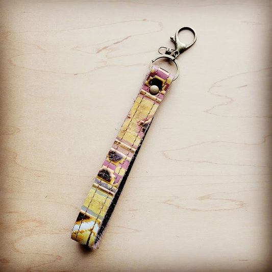 Embossed Leather Key Chain Strap Yellow Navajo
