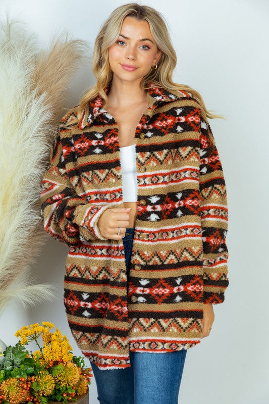 Aztec Print Woven Jacket - Plus Size