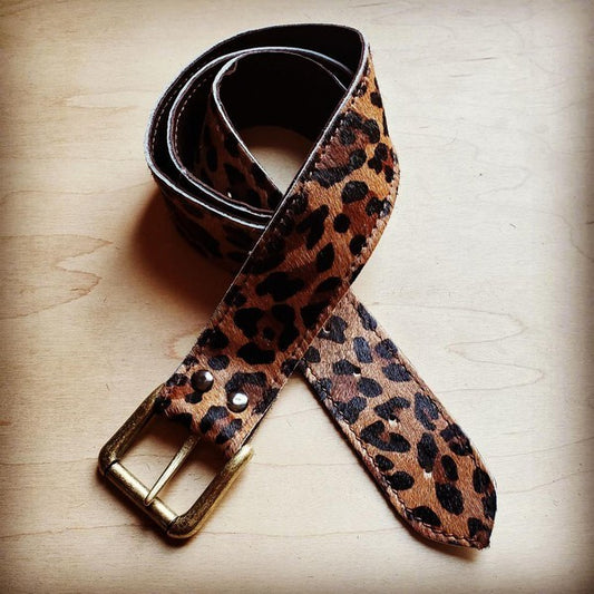 Leopard Leather Belt w Belt Buckle