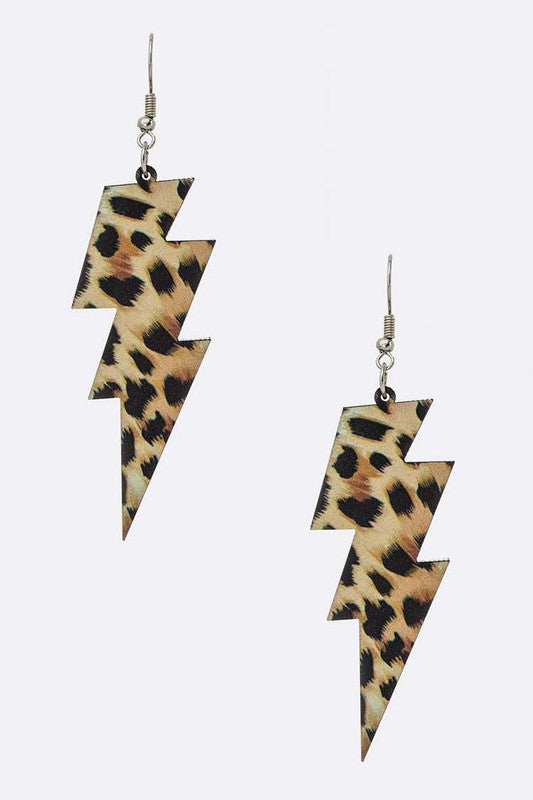 Leopard Print Lightening Bolt Earrings