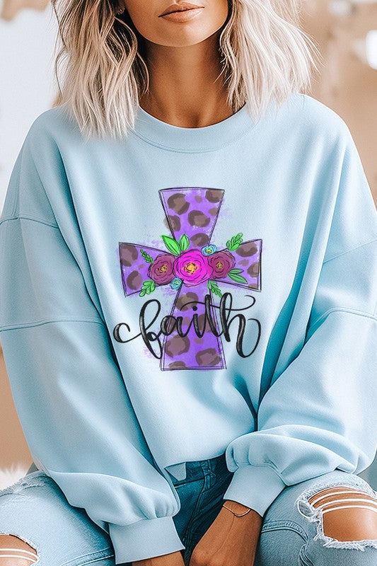 Faith Leopard Print Cross Sweatshirt
