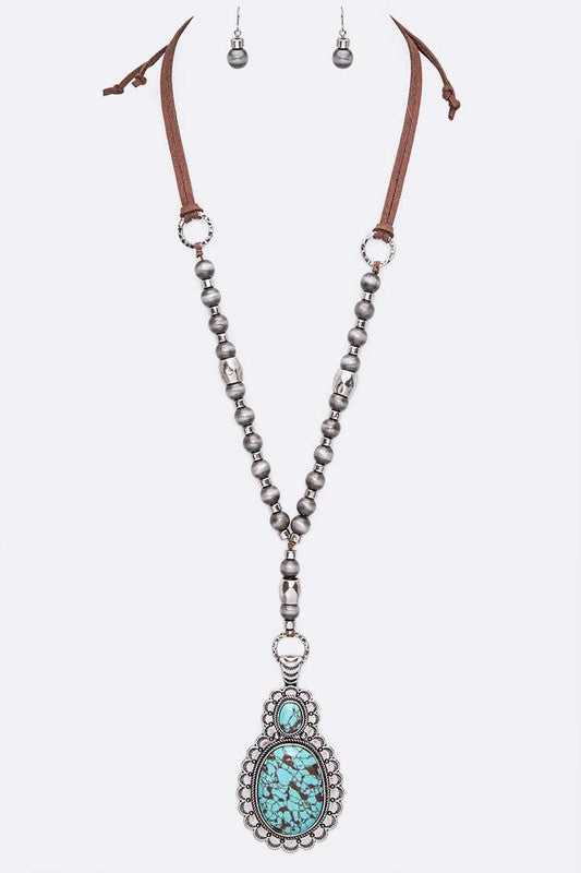 Stone Drop Pendant Necklace Set