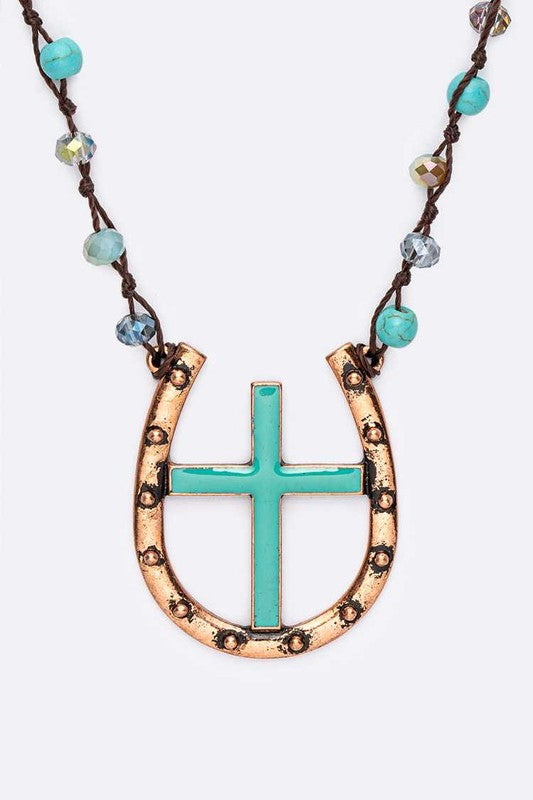 Cross Horse Shoe Pendant Necklace Set