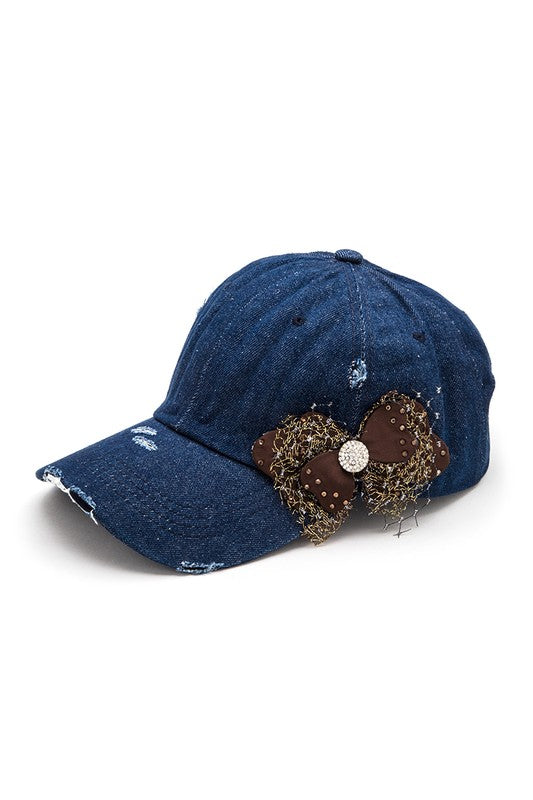 Lace Butterfly Distressed Denim Hat