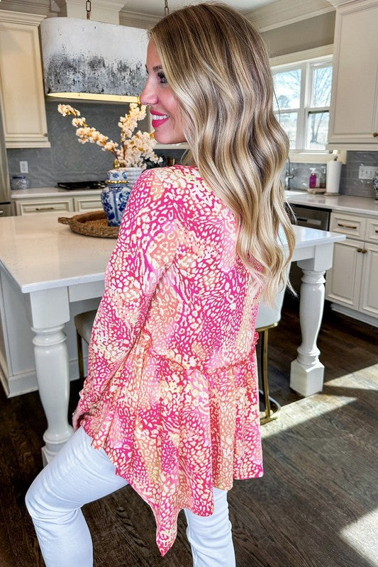 Pink Leopard Print Handkerchief Hem Tunic