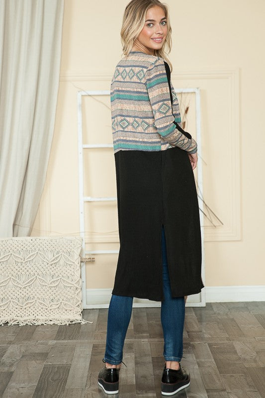 Tribal Print Maxi Cardigan