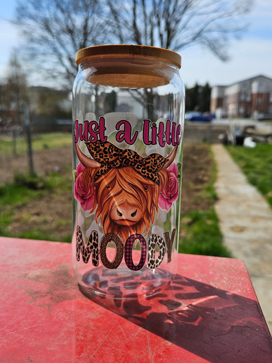 Just A Little Moody Highland Cow Glass Can