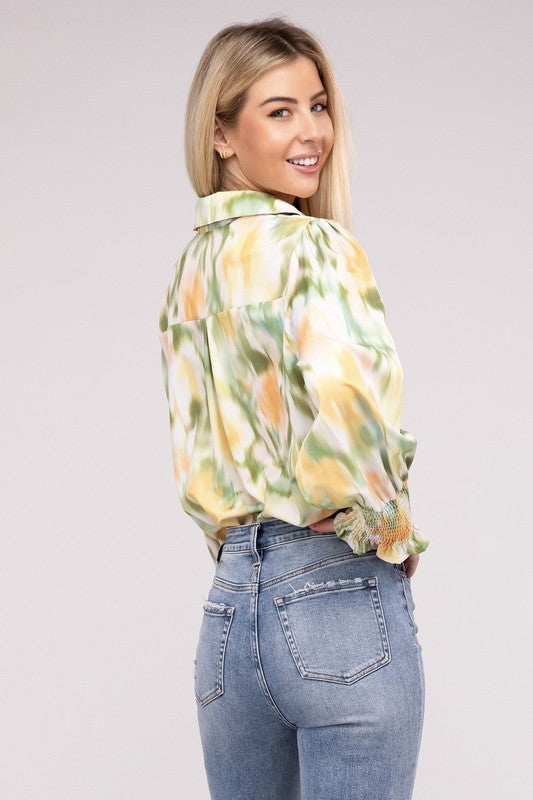 Clover Printed Long Sleeve Blouse