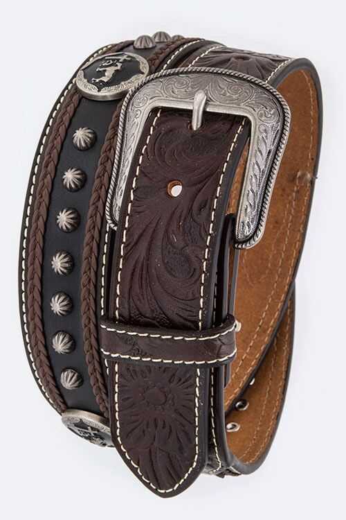 Studded Embossed Western Leather Belt