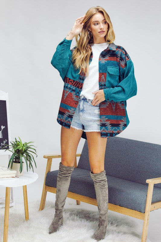 Dark Aztec Down Long Sleeve Jacket