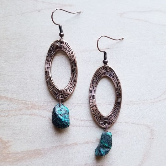 Hammered Copper Earrings with African Turquoise