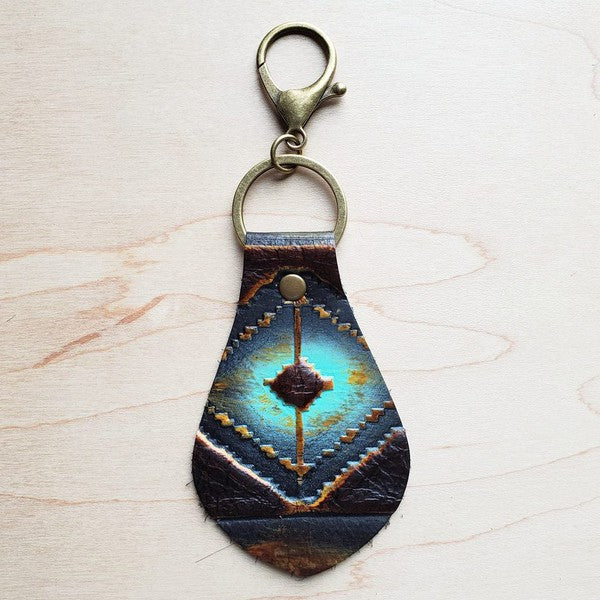 Embossed Leather Key Chain - Blue Navajo