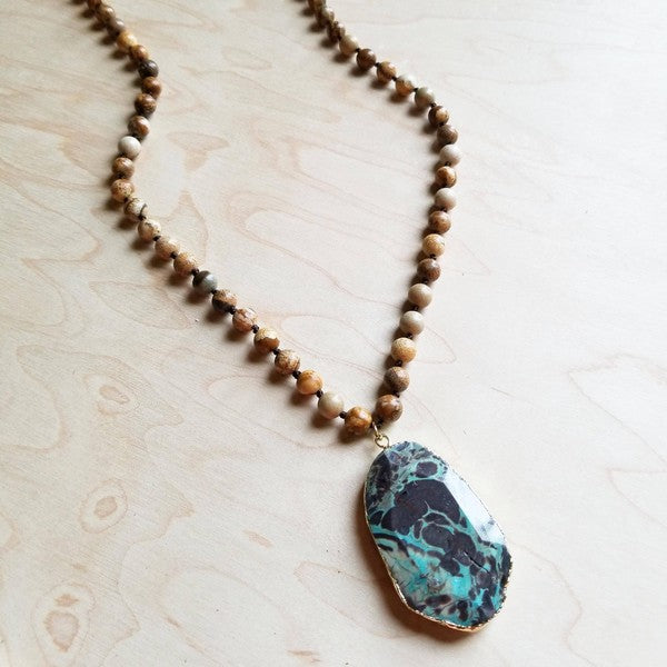 Jasper Necklace with Ocean Agate Pendant