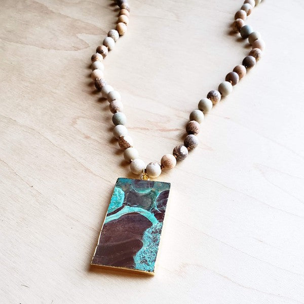 Jasper Necklace with Ocean Agate Pendant