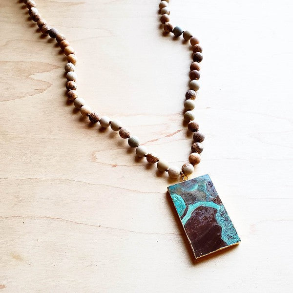 Jasper Necklace with Ocean Agate Pendant