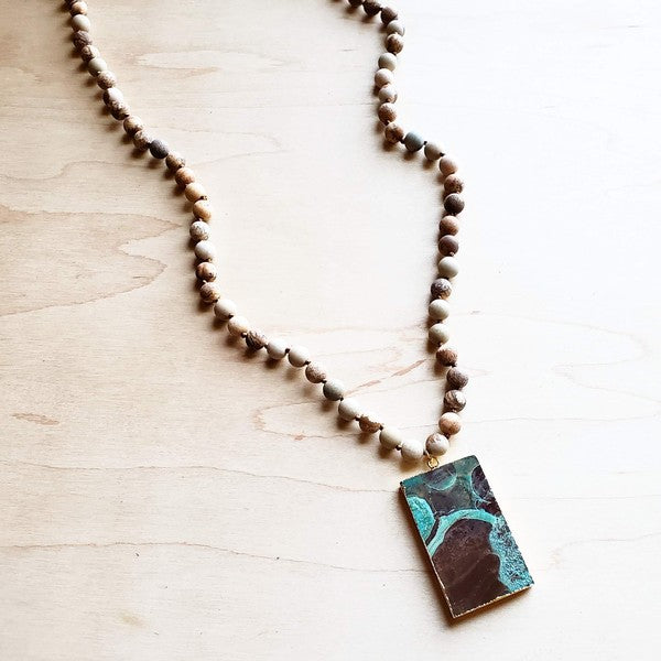 Jasper Necklace with Ocean Agate Pendant