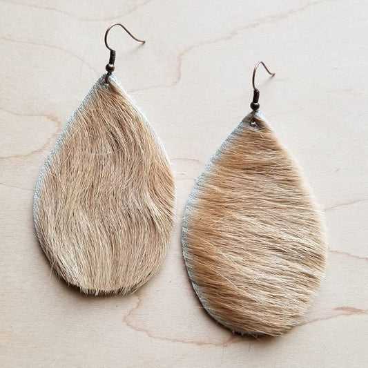 Leather Teardrop Earrings in Hair on Hide Brindle