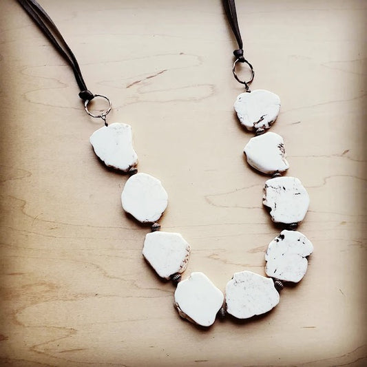 White Turquoise Slab Necklace with Leather Closure