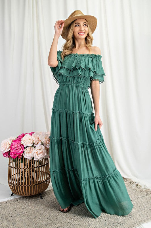 Off the Shoulder Ruffle Maxi Dress