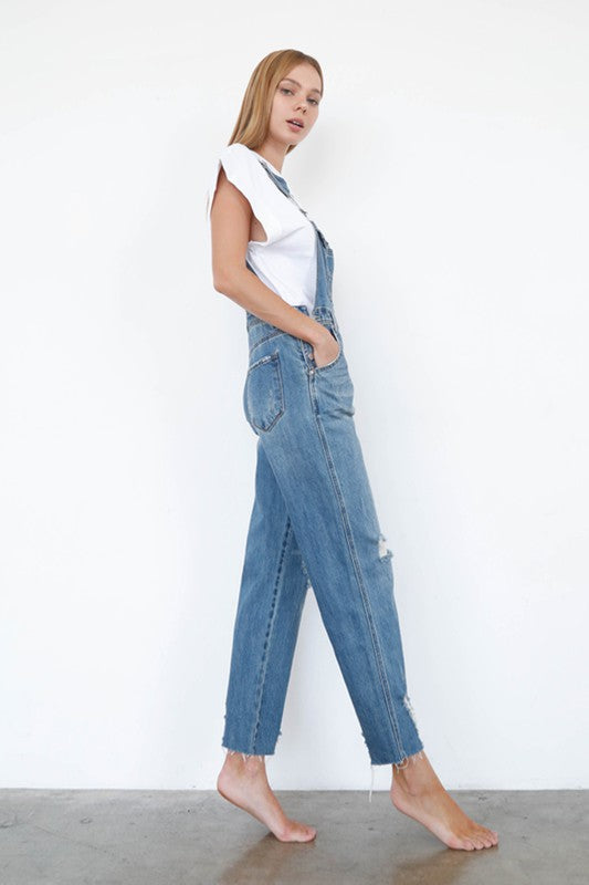 High Waist Distressed Overalls