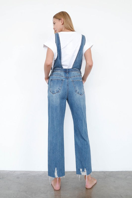 High Waist Distressed Overalls