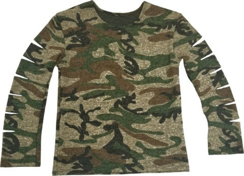 Girls Camoflauge Cut Sleeve Top