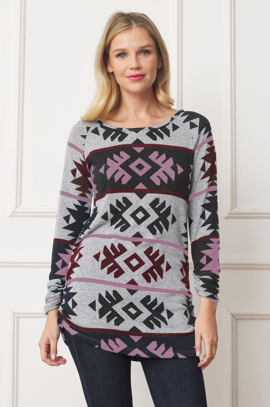 Aztec Shirred Side Top