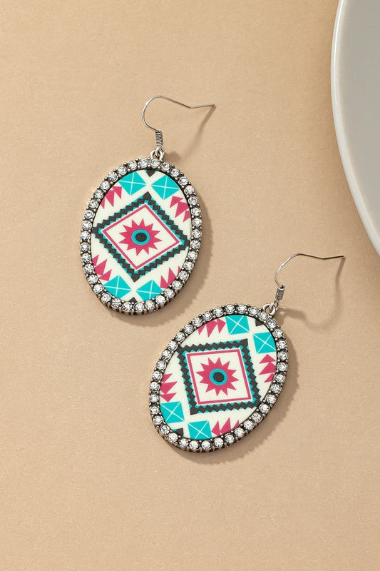 Aztec Flower Oval Earrings