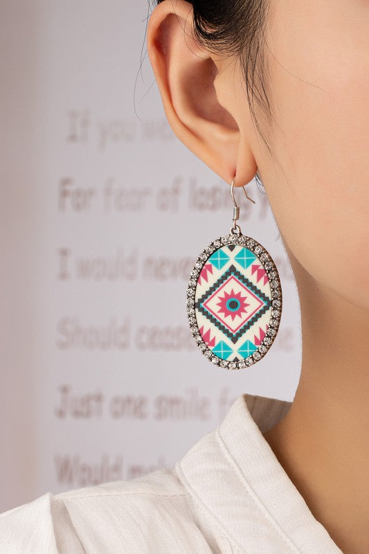 Aztec Flower Oval Earrings