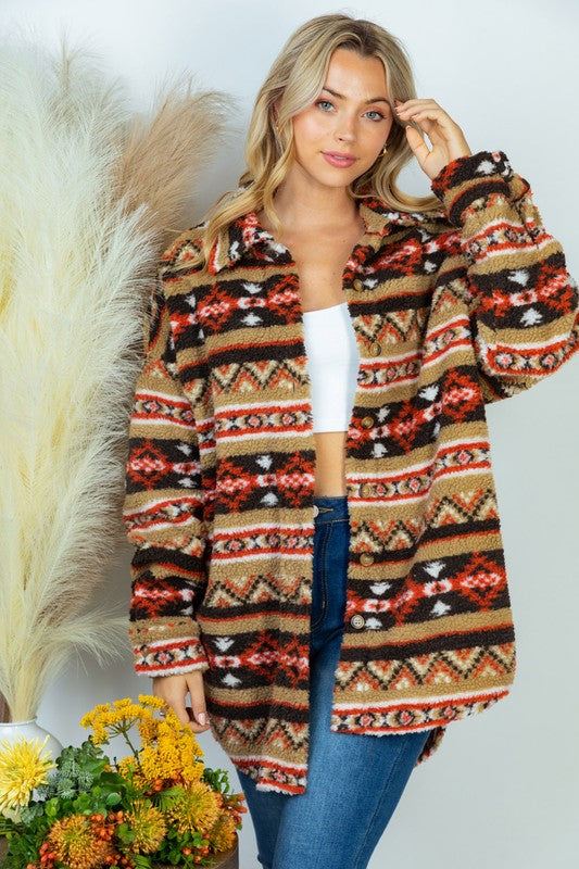 Aztec Print Woven Jacket - Plus Size