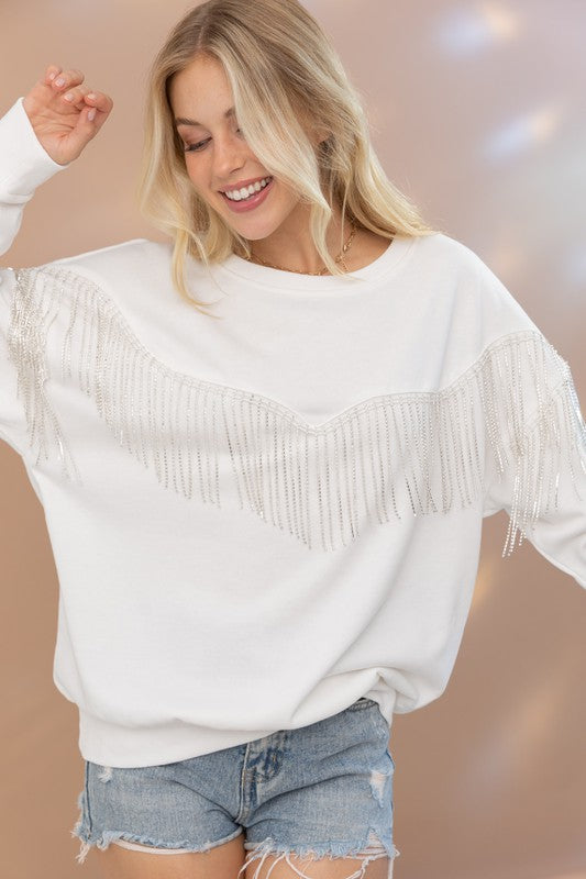 The Kelly Rhinestone Fringe Pullover Top