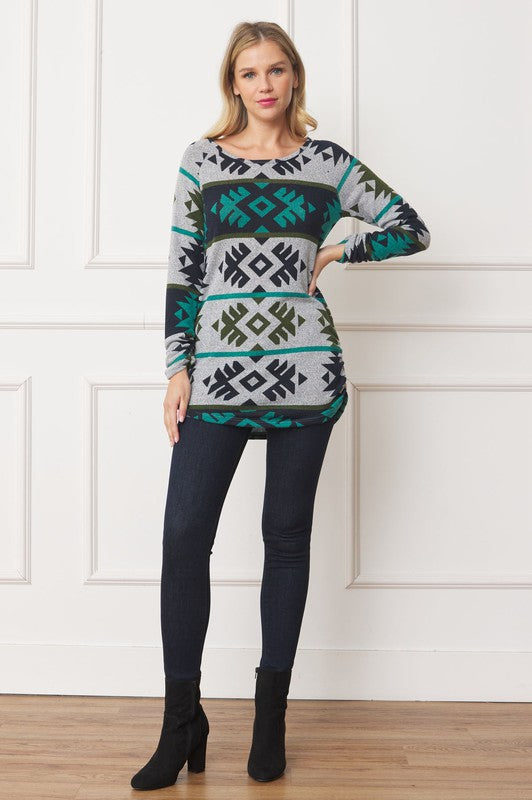 Aztec Shirred Side Top