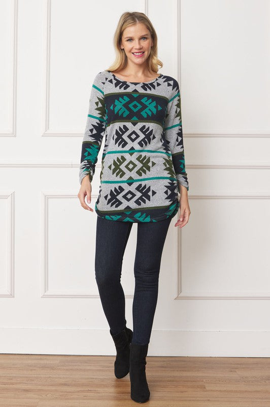 Aztec Shirred Side Top