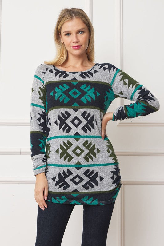 Aztec Shirred Side Top - Plus Size