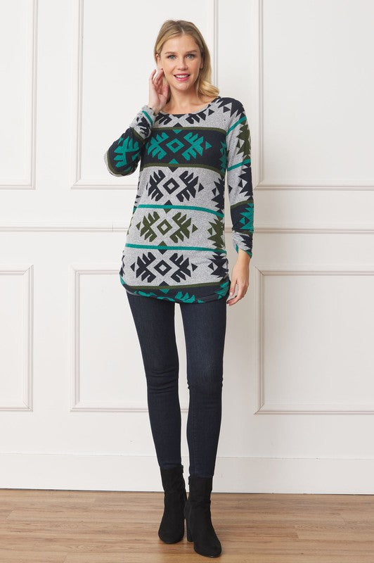 Aztec Shirred Side Top