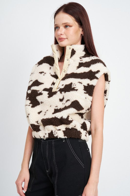 Cowprint Sherpa Fleece Vest