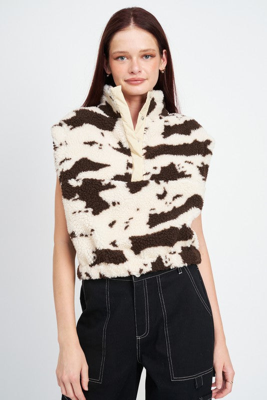 Cowprint Sherpa Fleece Vest