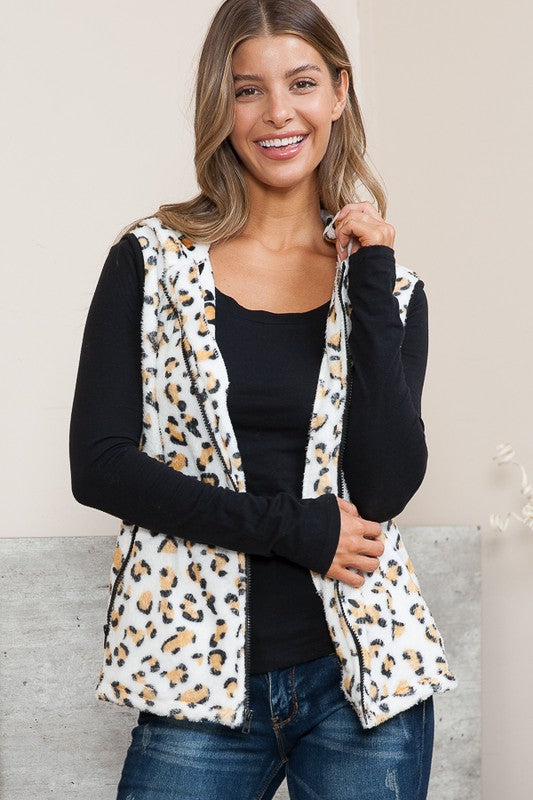 Leopard Hoodie Vest