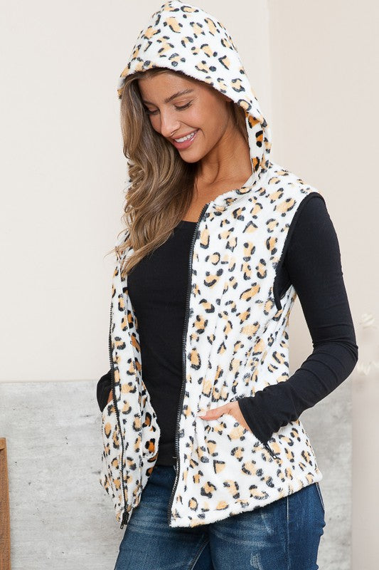 Leopard Hoodie Vest