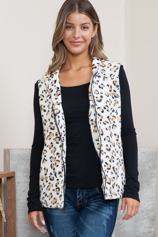 Leopard Hoodie Vest