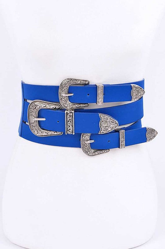 Triple Buckle Elastic Wide Belt