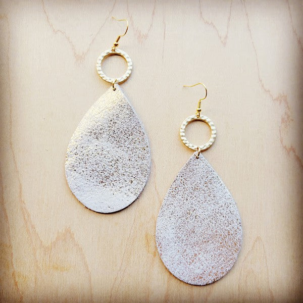 Teardrop Earrings Metal White w/ Gold Hoop