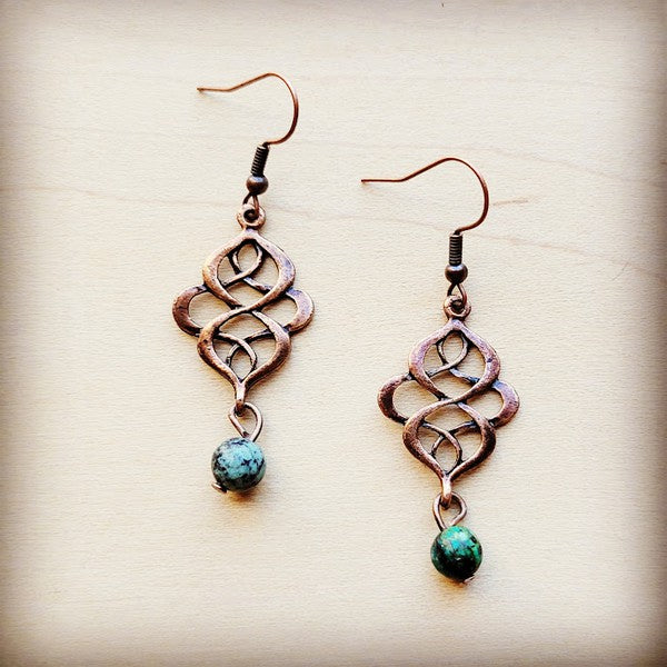 African Turquoise Scroll Drop Earrings