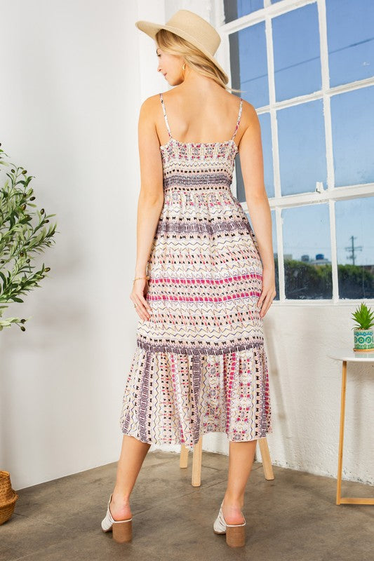 Aztec Tribal Print Tiered Dress