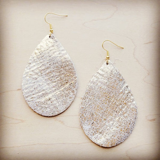 Leather Teardrop Earring-Heavy Metal White