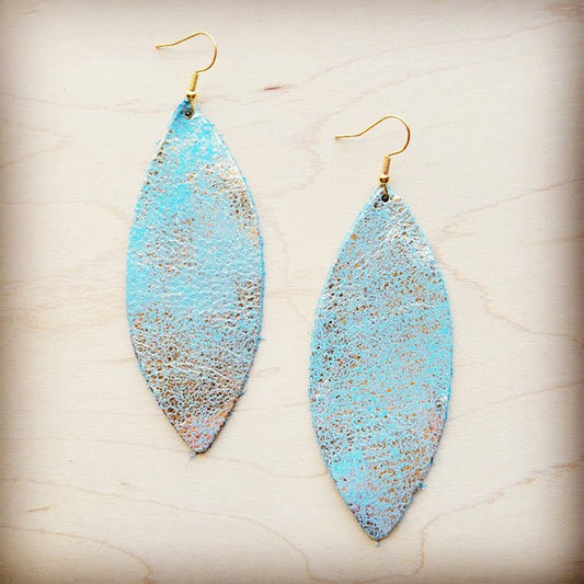 Narrow Leather Oval Earrings-Heavy Metal Turquoise