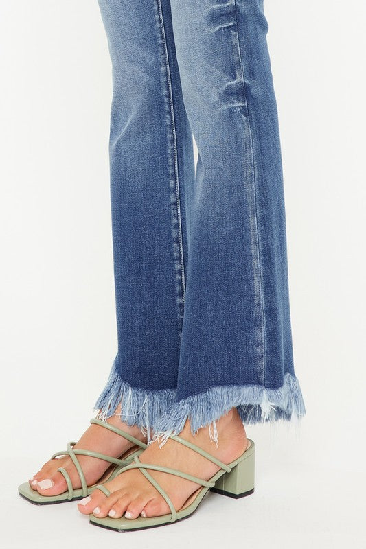 High Rise Fringe Hem Bootcut Jean