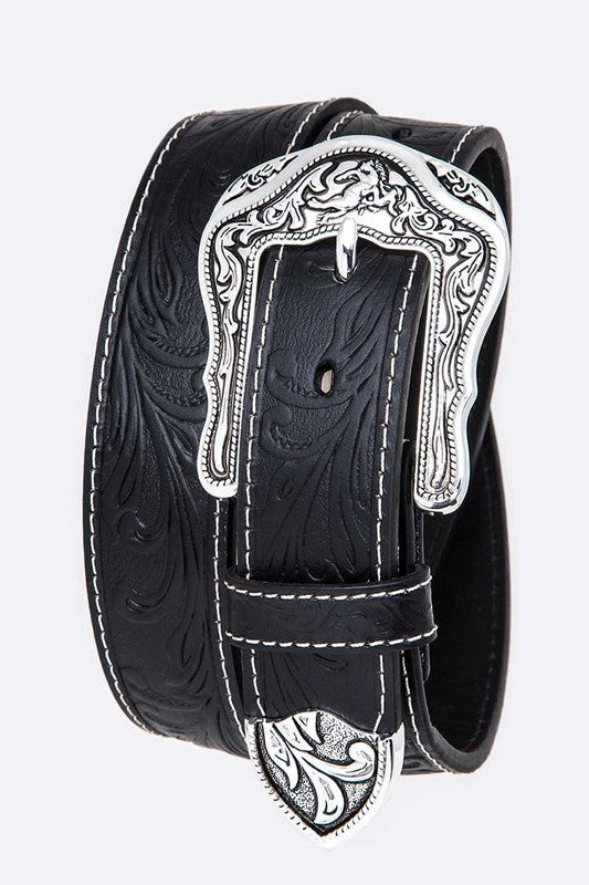 Embossed Leather Western Belt