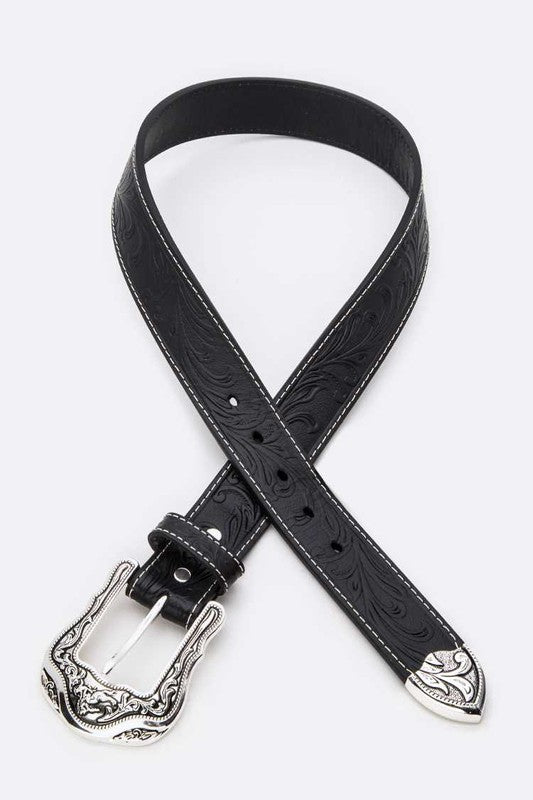 Embossed Leather Western Belt